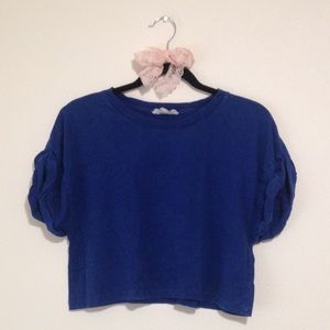 Forever21 Faded Blue Burnout Rolled Sleeve Crop Top